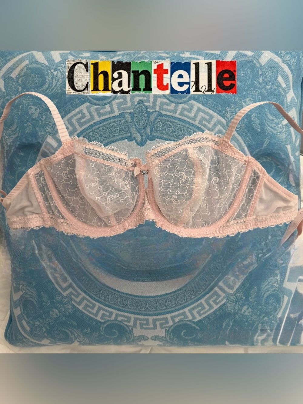 Like New Chantelle Pink Underwire Semi-Sheer No Lining Logo Bra 34DDD